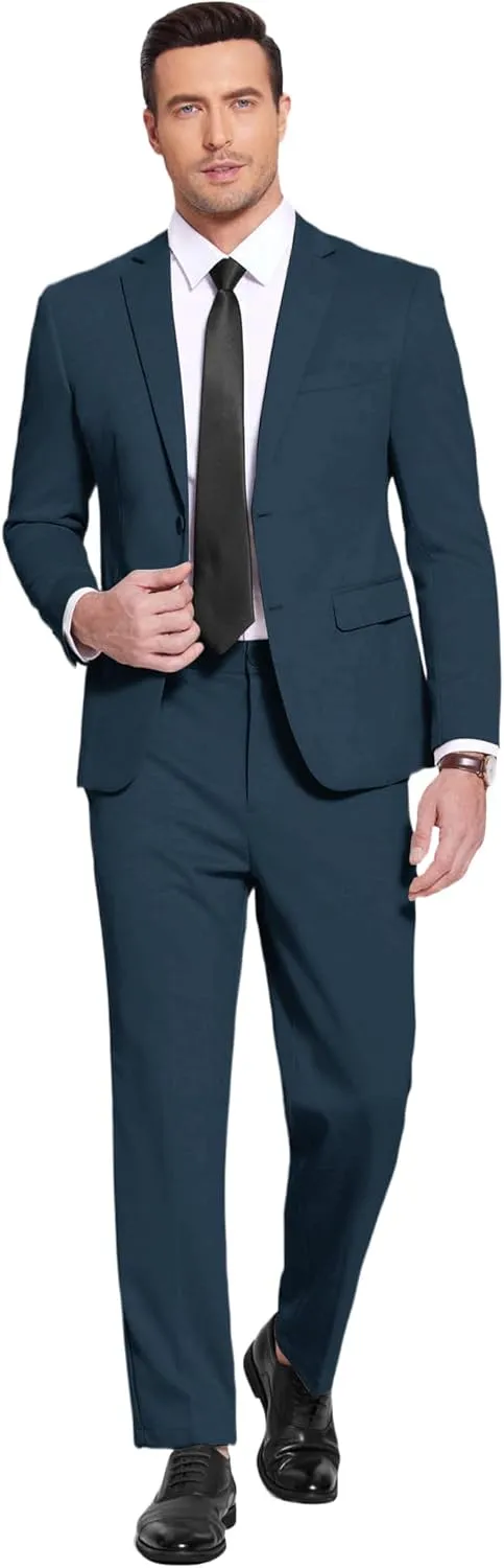 COOFANDY Men's Suits 2 Piece Slim Fit Suit Set 2 Button Lightweight Casual Knit Blazer Suit Jacket Pants
