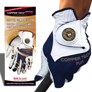 Copper Tech Men’s Golf Gloves - Joint Support for Golfers with Copper Compression - 100% AAA Synthetic Leather - Built for Comfort & Joint-Friendly - Golf Gloves Men Both Handed Golfers (2nd Gen)