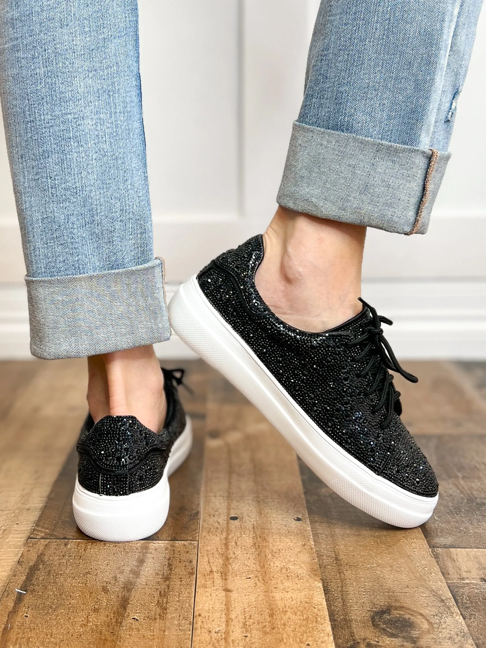 Corkys Bedazzle Rhinestone Sneaker in Black