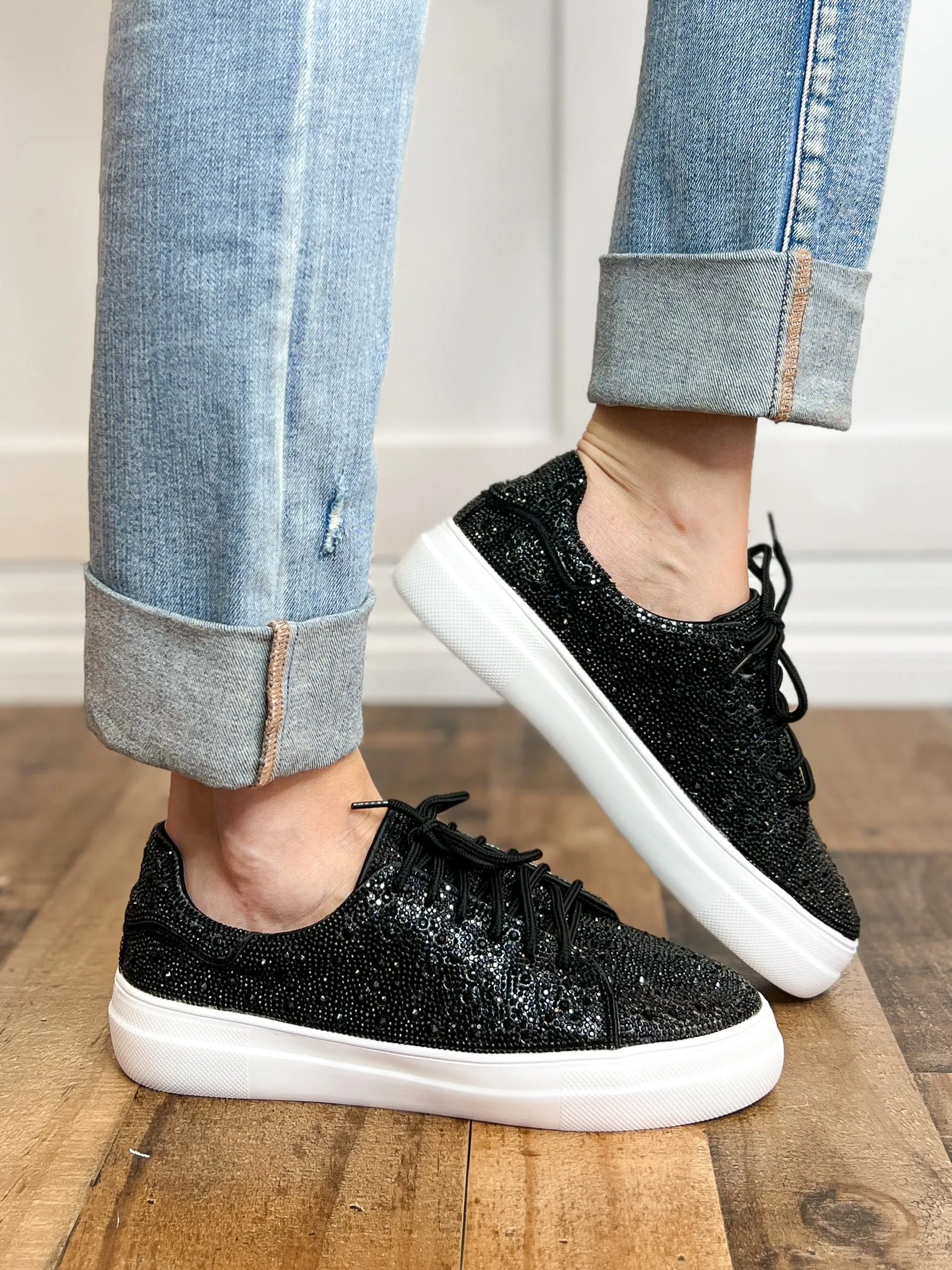 Corkys Bedazzle Rhinestone Sneaker in Black