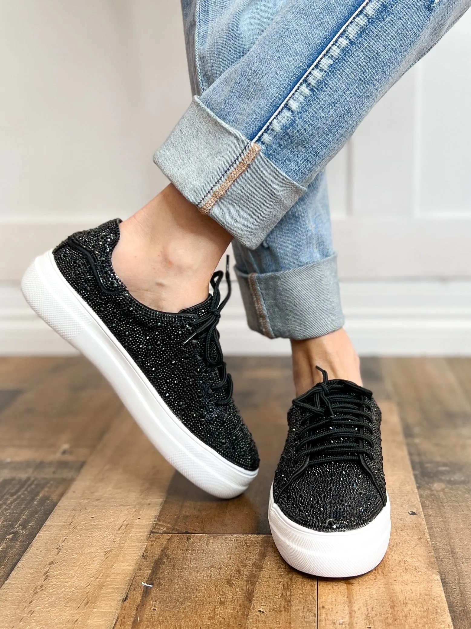 Corkys Bedazzle Rhinestone Sneaker in Black