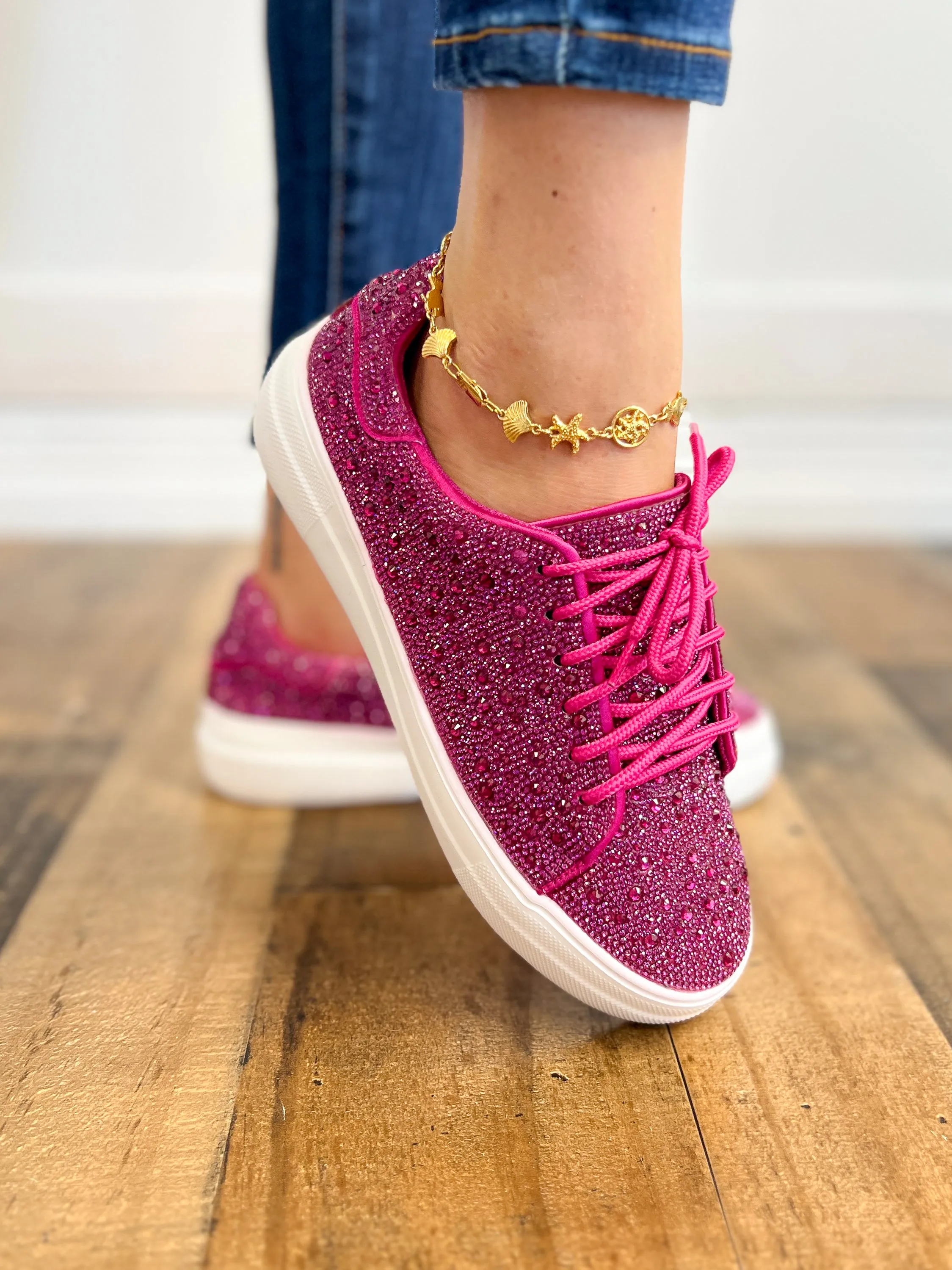 Corkys Bedazzle Rhinestone Sneaker in Fuchsia