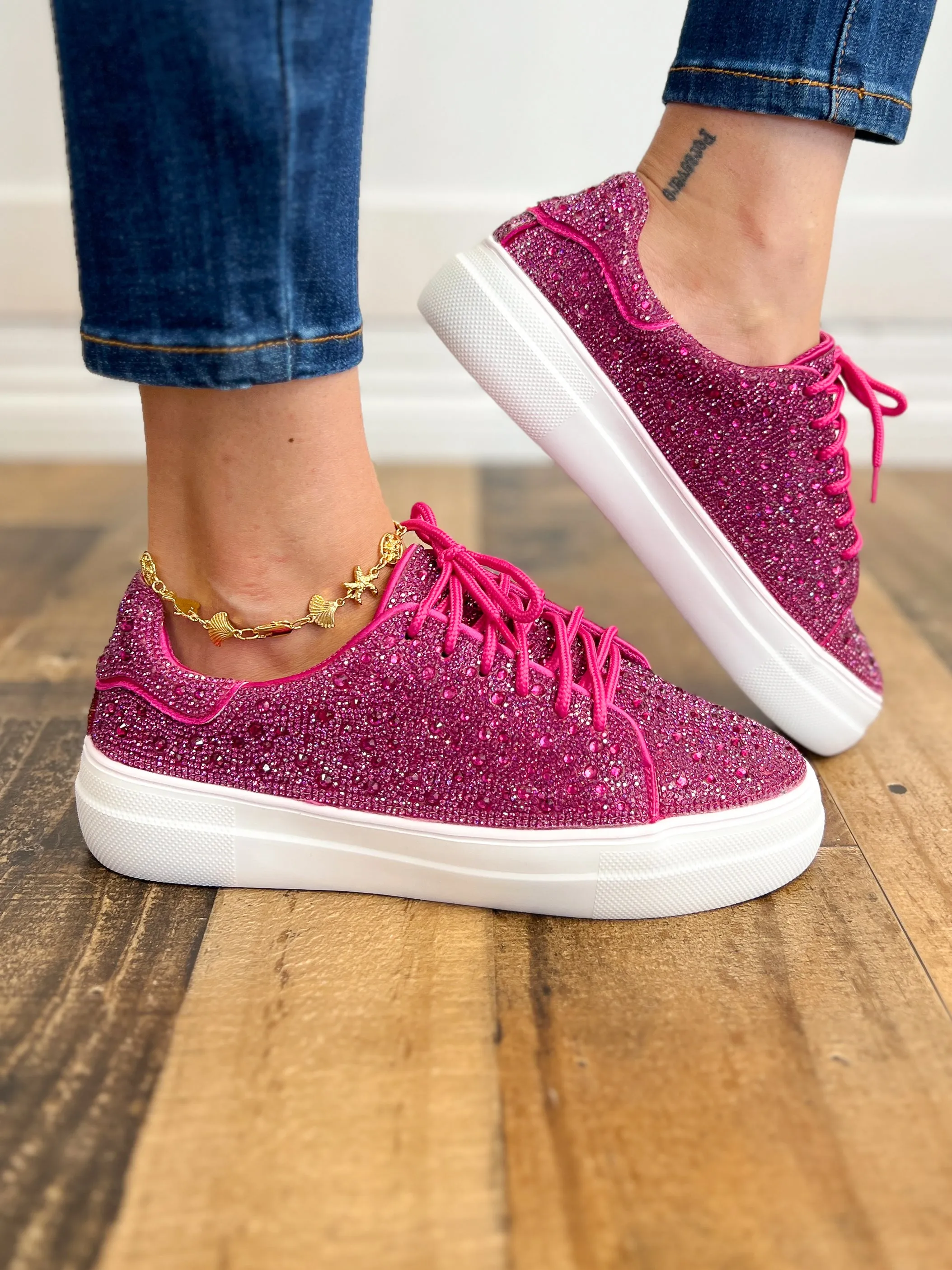 Corkys Bedazzle Rhinestone Sneaker in Fuchsia
