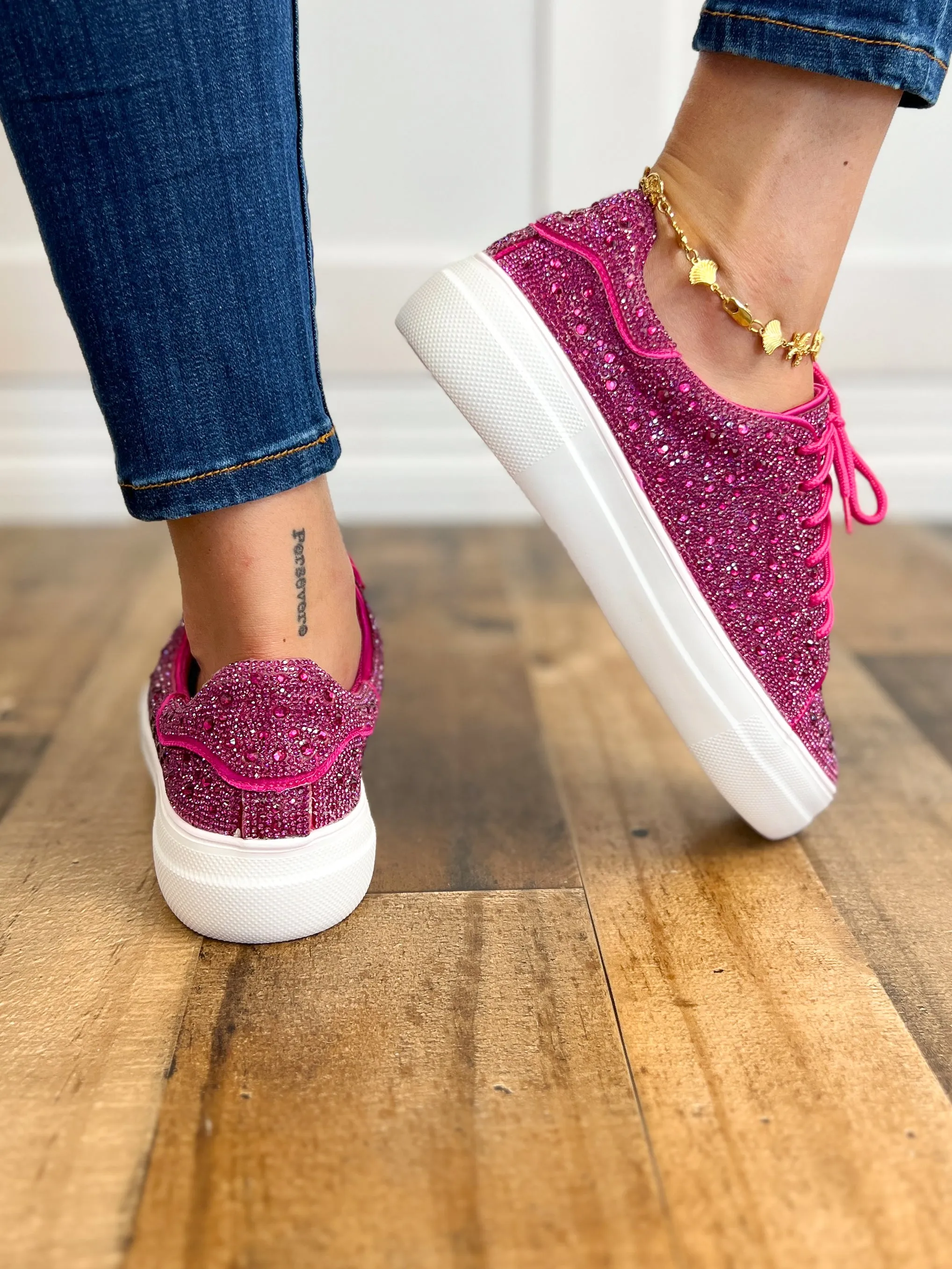 Corkys Bedazzle Rhinestone Sneaker in Fuchsia