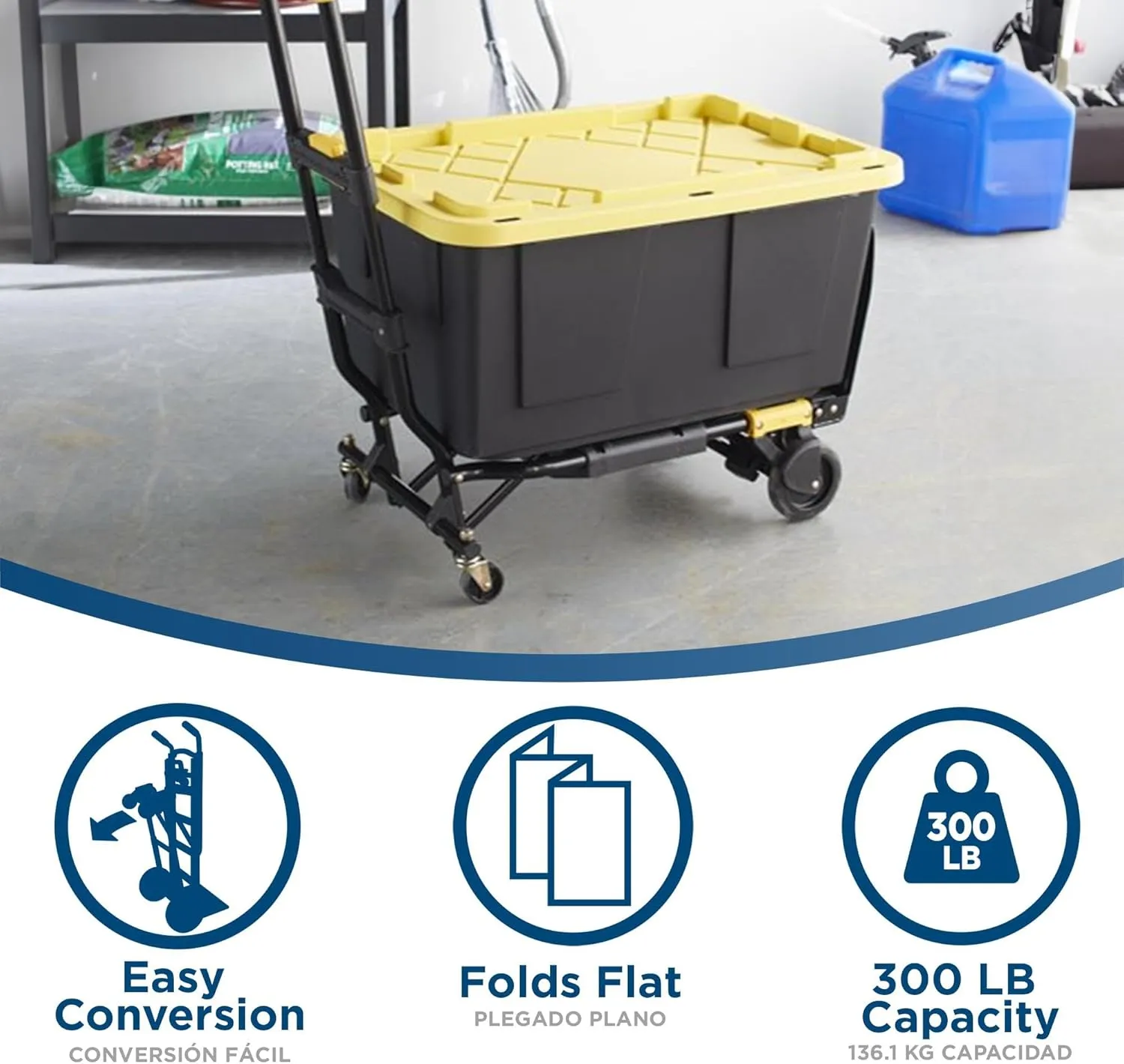 Cosco Shifter Folding Hand Truck/Cart - Heavy Duty Steel Frame, 300lbs Capacity, Black