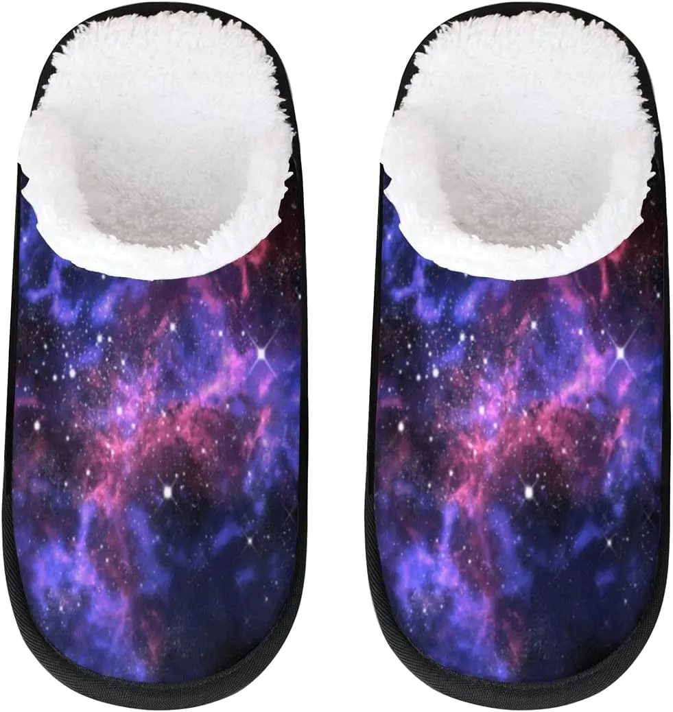 Cosmic Purple Galaxy Slippers for Women,Fluffy Soft Winter Womens House Slippers,Non Slip Comfy Plush Ladies House Shoes for Girls Slip-On Slippers for Indoor Bedroom Travel M