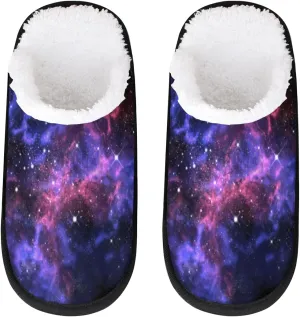 Cosmic Purple Galaxy Slippers for Women,Fluffy Soft Winter Womens House Slippers,Non Slip Comfy Plush Ladies House Shoes for Girls Slip-On Slippers for Indoor Bedroom Travel M