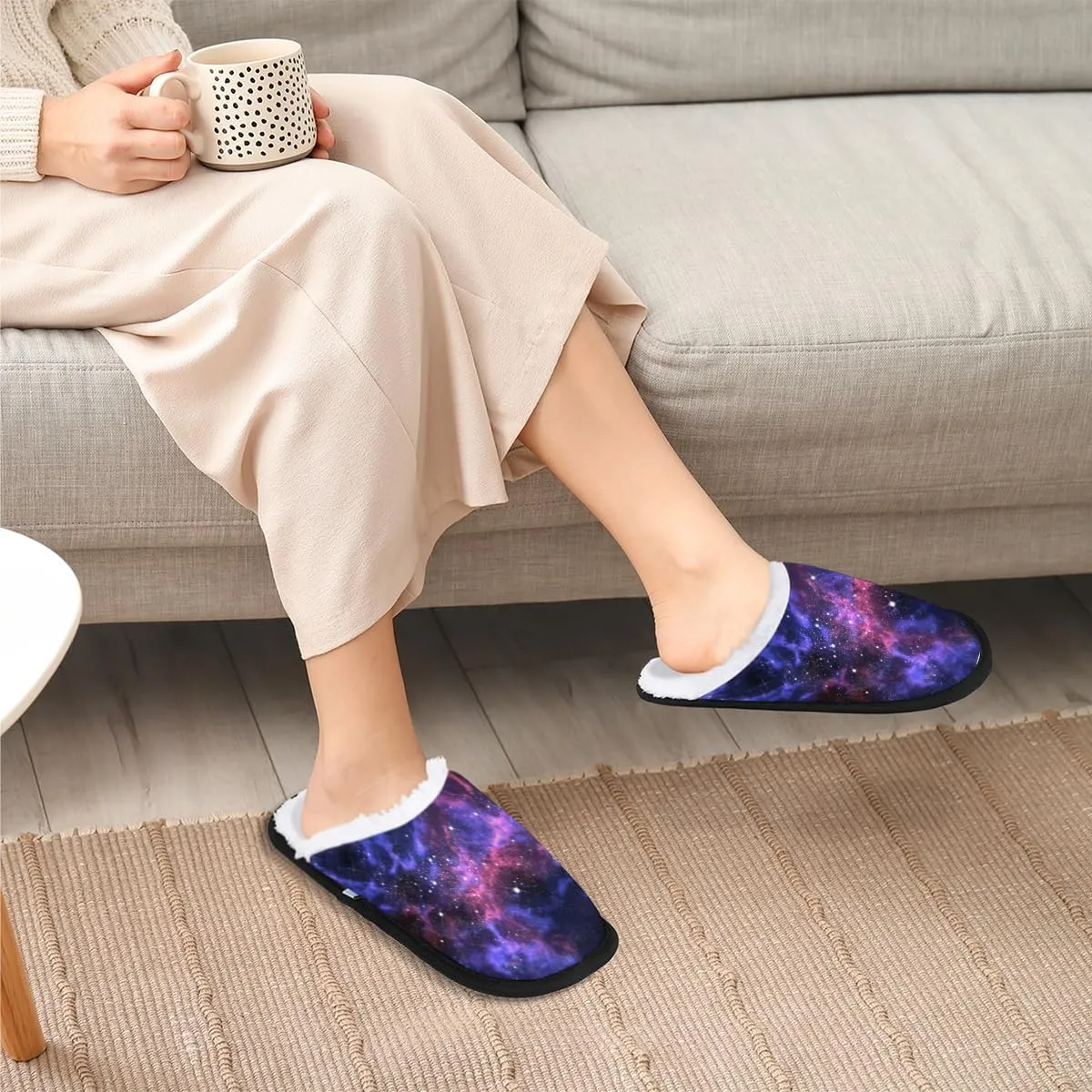 Cosmic Purple Galaxy Slippers for Women,Fluffy Soft Winter Womens House Slippers,Non Slip Comfy Plush Ladies House Shoes for Girls Slip-On Slippers for Indoor Bedroom Travel M