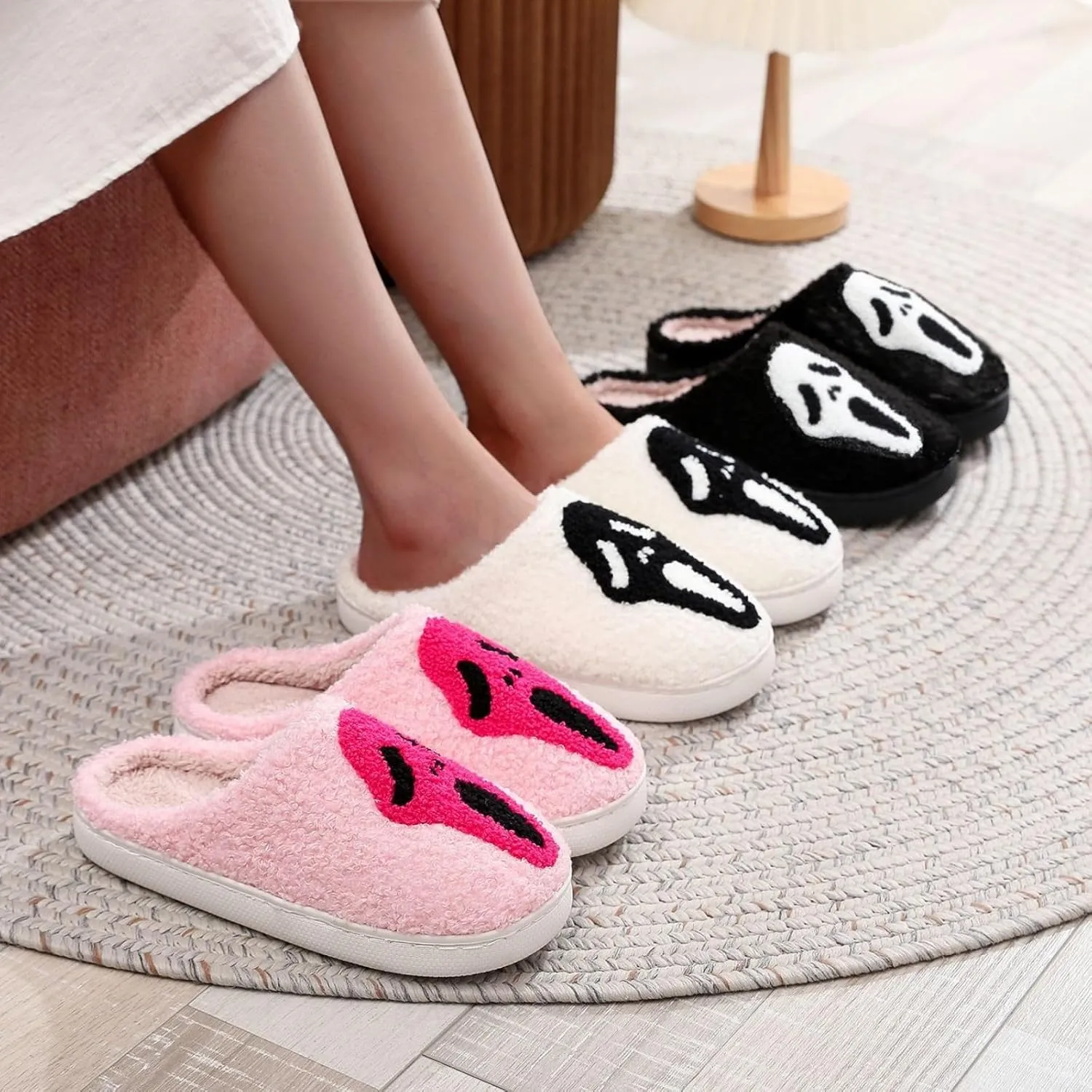 Cotton Slippers Halloween Ghost Face Horror Skull Indoor Novelty Warm Anti-Slip Soft Comfy Spooky Multicolor Gift
