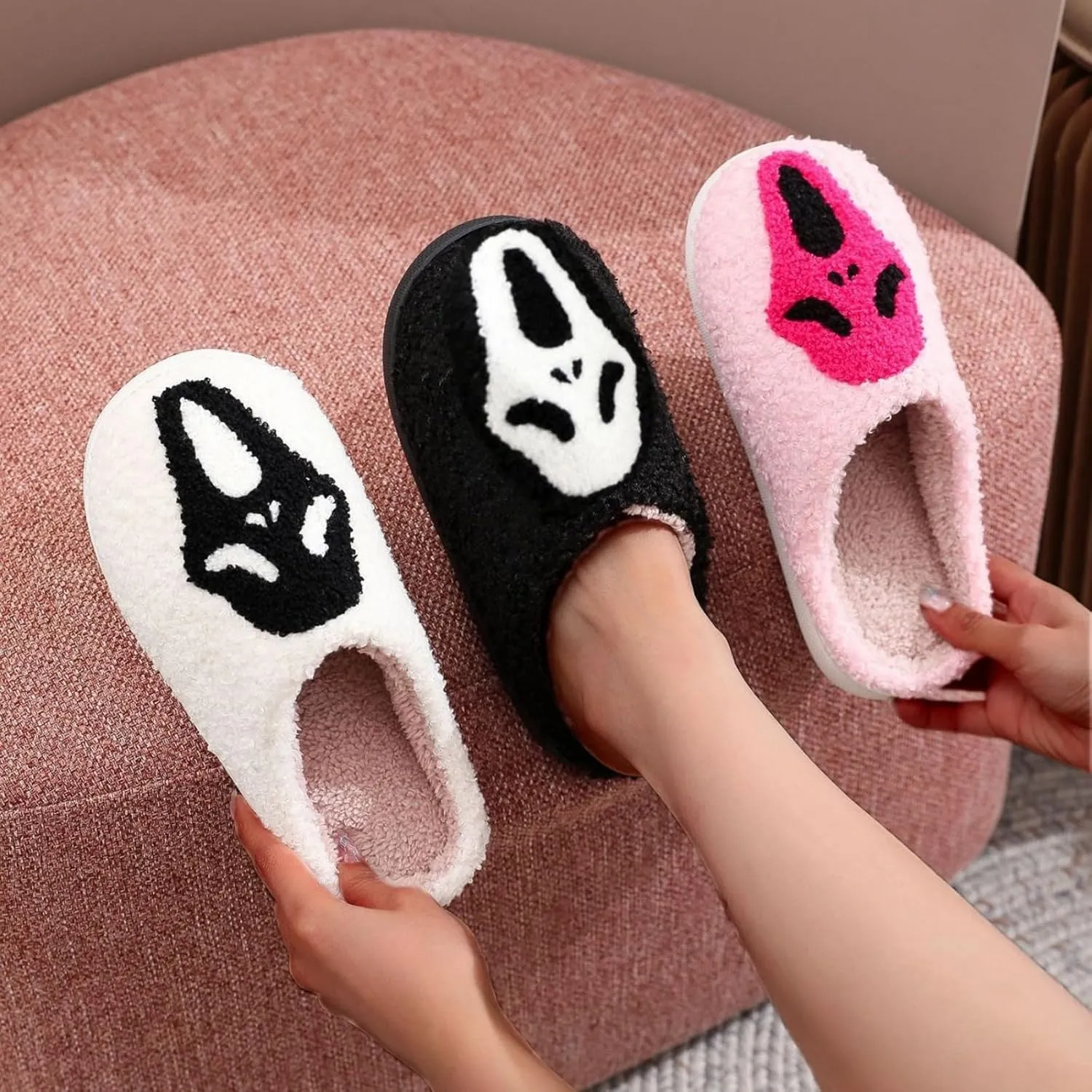 Cotton Slippers Halloween Ghost Face Horror Skull Indoor Novelty Warm Anti-Slip Soft Comfy Spooky Multicolor Gift