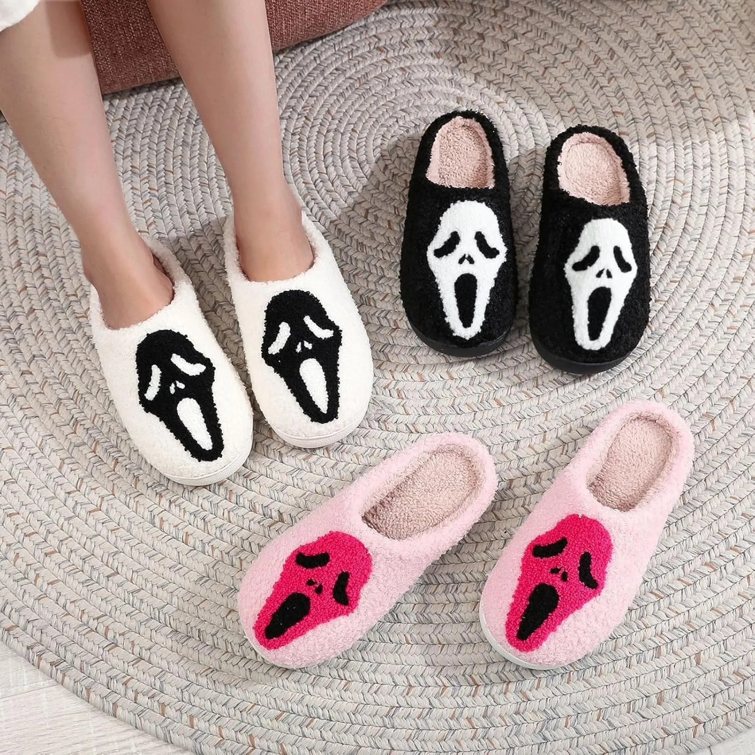 Cotton Slippers Halloween Ghost Face Horror Skull Indoor Novelty Warm Anti-Slip Soft Comfy Spooky Multicolor Gift