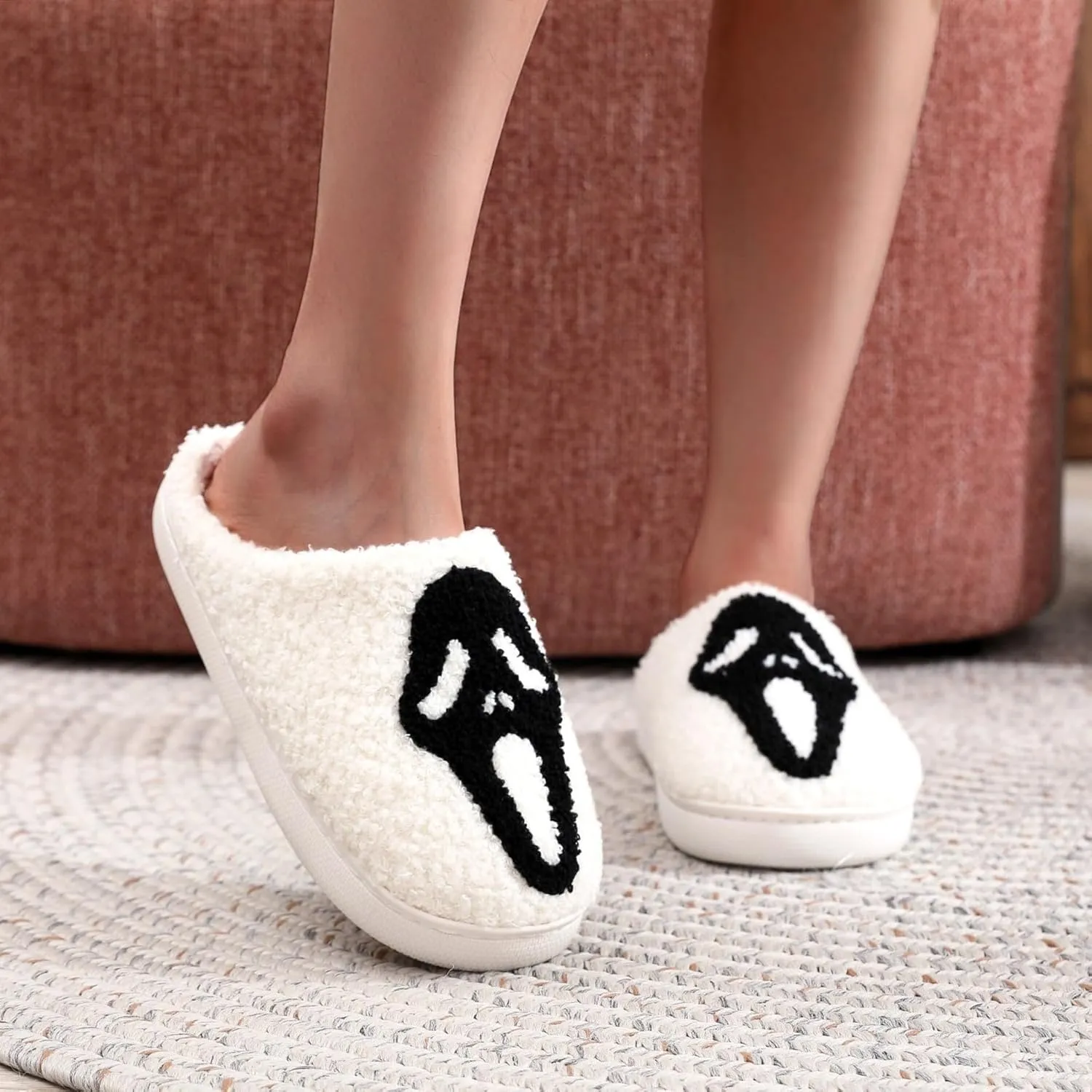 Cotton Slippers Halloween Ghost Face Horror Skull Indoor Novelty Warm Anti-Slip Soft Comfy Spooky Multicolor Gift