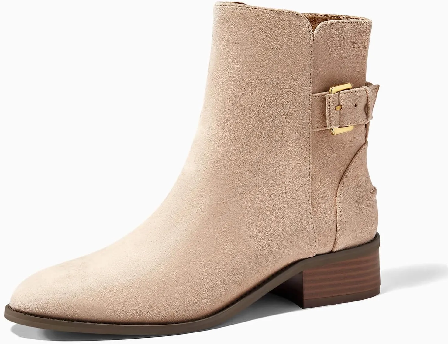 Coutgo Womens Flat Ankle Boots Low Heel Booties Chunky Stacked Pointed Toe Buckle Fall Western Dress Shoes