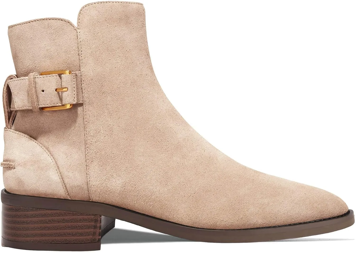 Coutgo Womens Flat Ankle Boots Low Heel Booties Chunky Stacked Pointed Toe Buckle Fall Western Dress Shoes