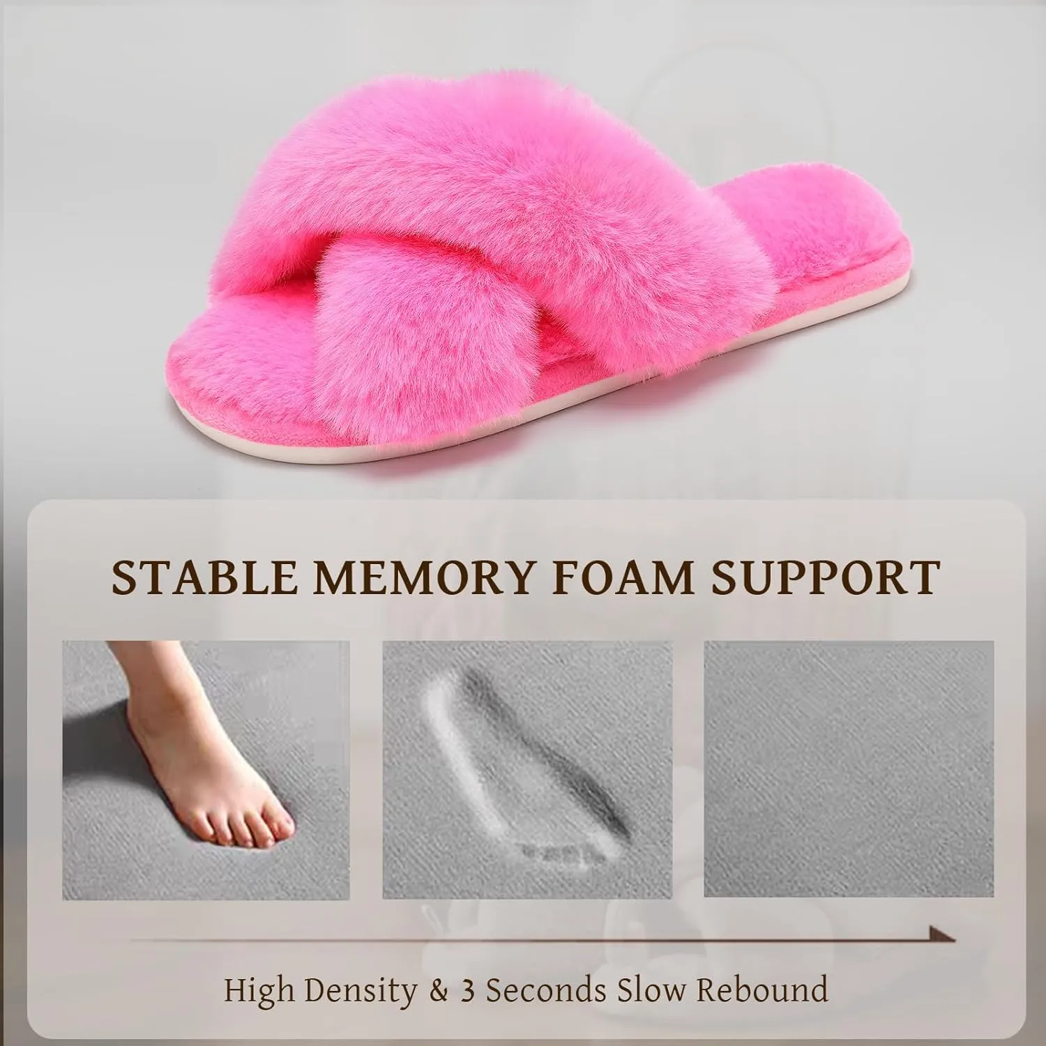 Cozyfurry Womens Cross Band Slippers Cozy Furry Fuzzy House Slippers Open Toe Fluffy Indoor Shoes Outdoor Slip on Warm Breathable Anti-skid Sole