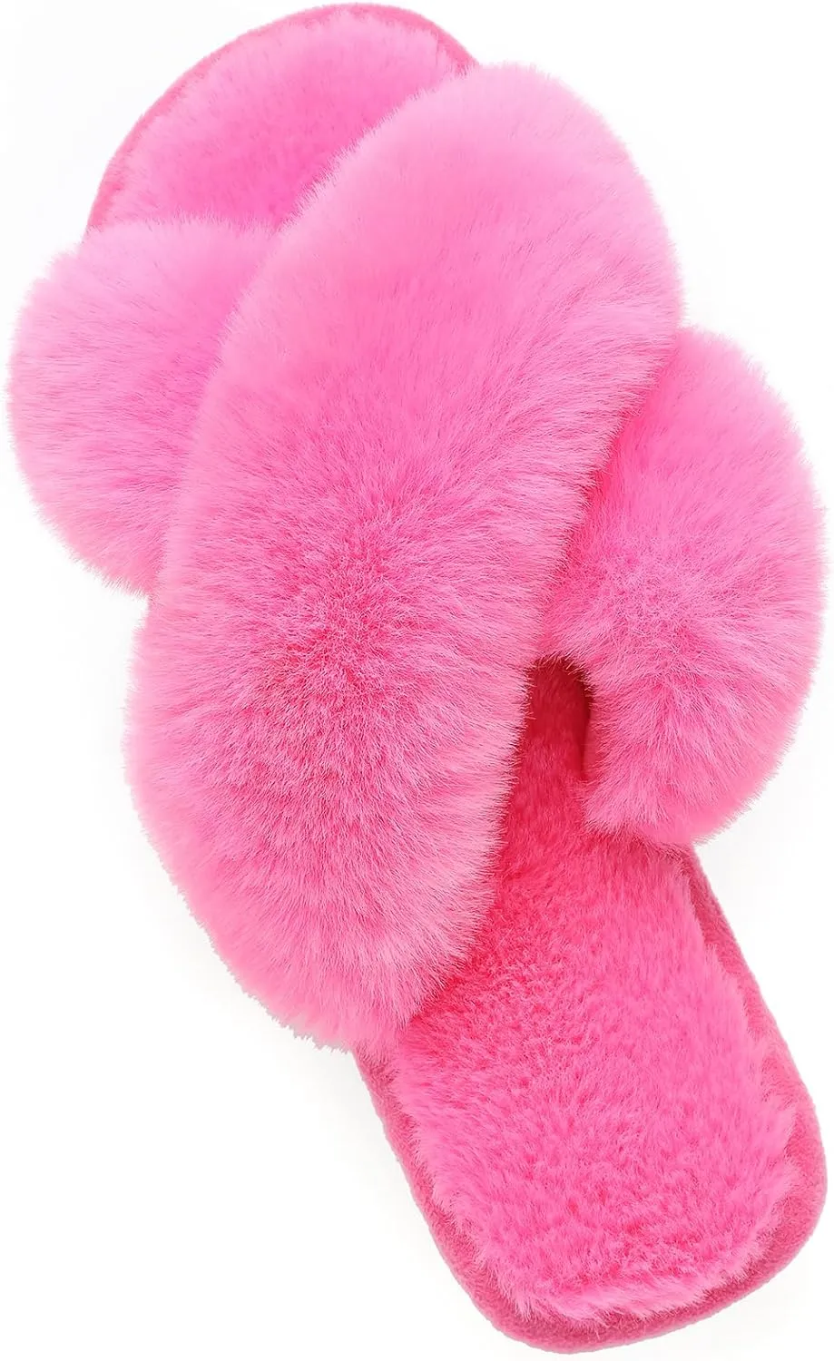 Cozyfurry Womens Cross Band Slippers Cozy Furry Fuzzy House Slippers Open Toe Fluffy Indoor Shoes Outdoor Slip on Warm Breathable Anti-skid Sole