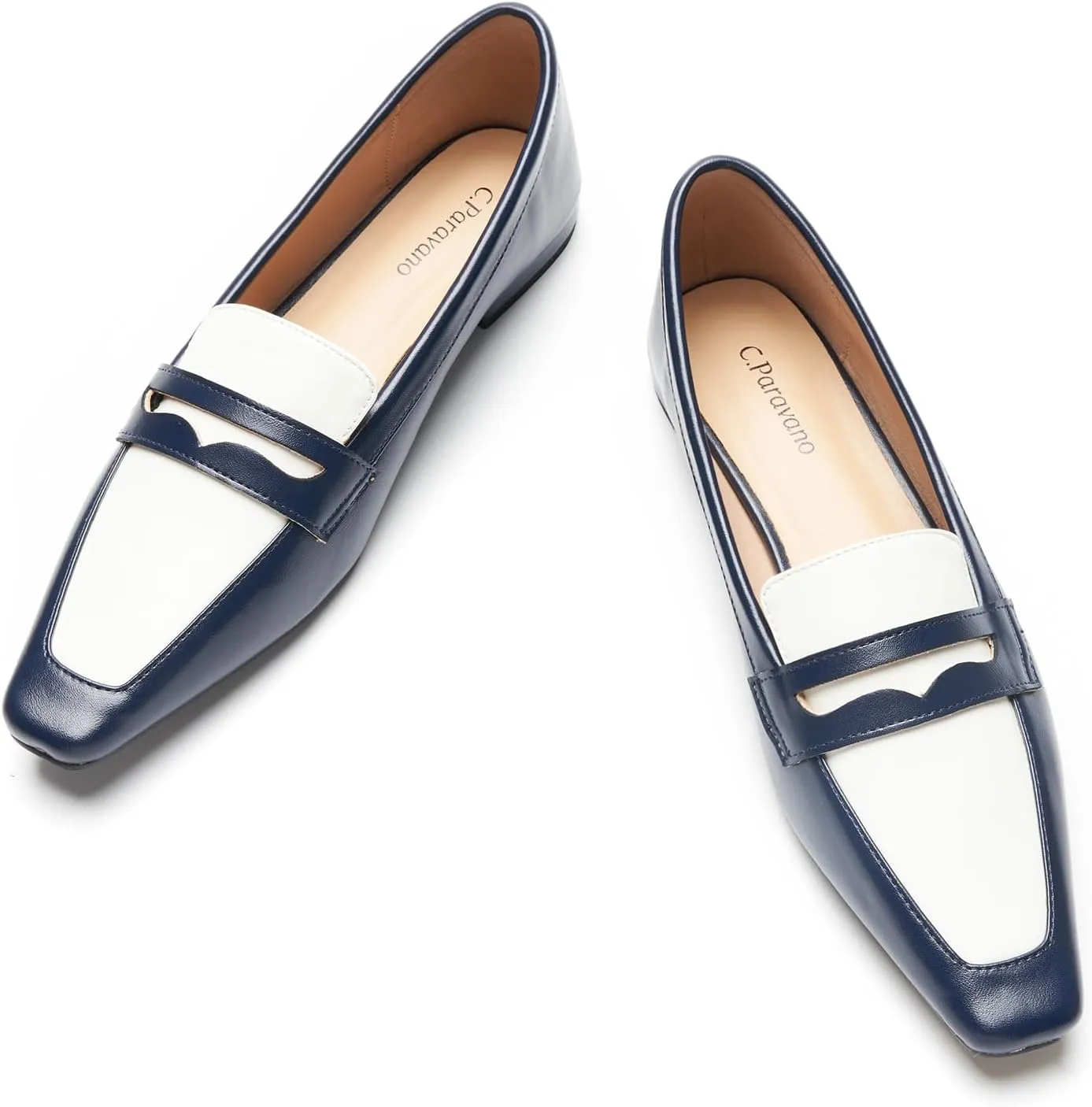 C.Paravano Penny Loafers for Women Formal Dress Square Toe Flats Slip on Loafer Shoes Comfort Loafer for Business Casual Wear