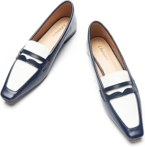 C.Paravano Penny Loafers for Women Formal Dress Square Toe Flats Slip on Loafer Shoes Comfort Loafer for Business Casual Wear