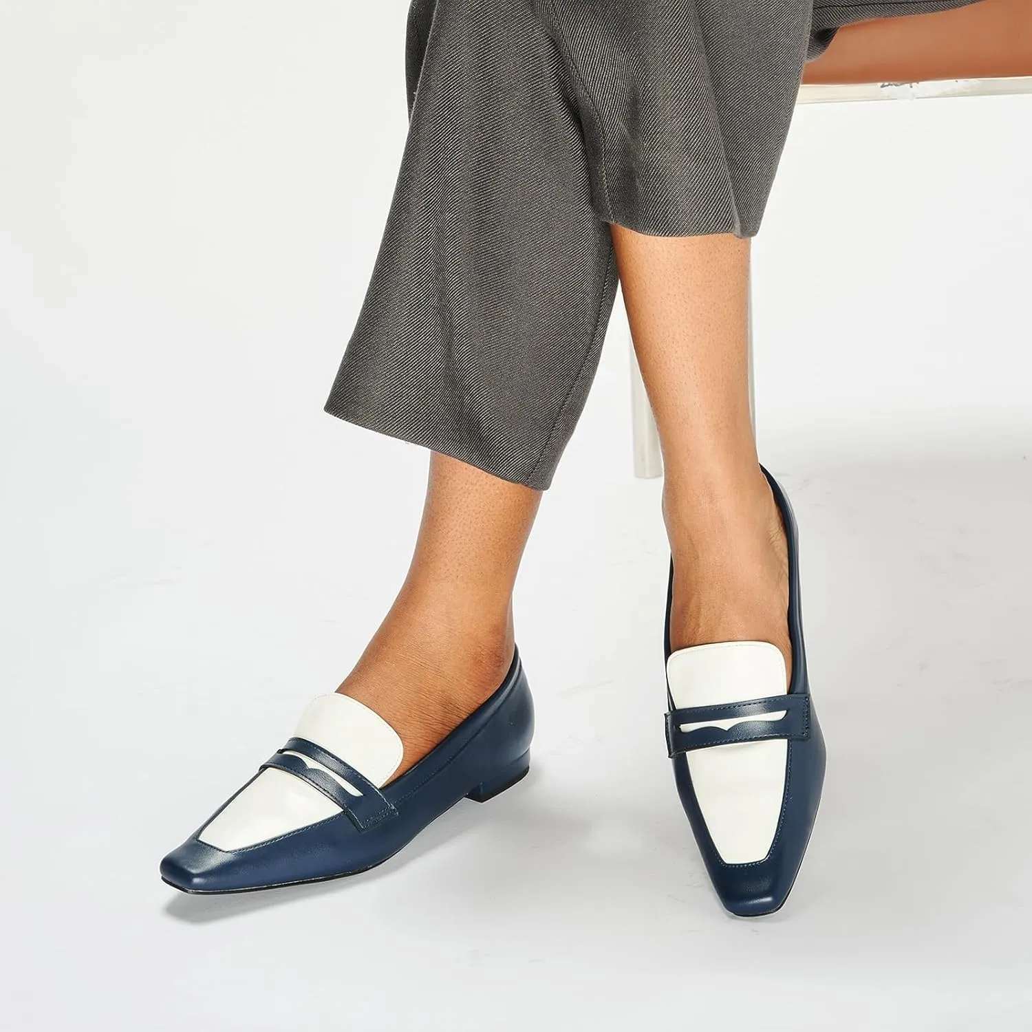 C.Paravano Penny Loafers for Women Formal Dress Square Toe Flats Slip on Loafer Shoes Comfort Loafer for Business Casual Wear