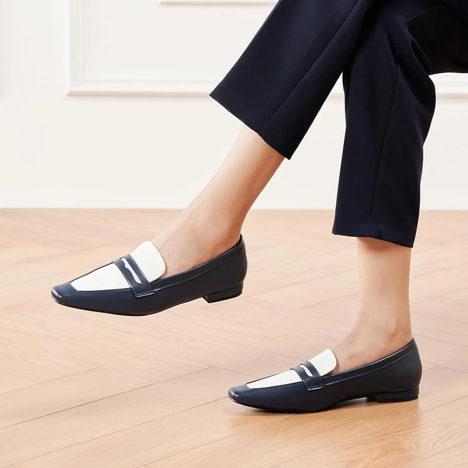 C.Paravano Penny Loafers for Women Formal Dress Square Toe Flats Slip on Loafer Shoes Comfort Loafer for Business Casual Wear