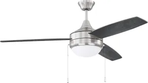 Craftmade PHA52BNK3-BNGW Phaze 3 Blade 52" Ceiling Fan with LED Light, Brushed Polished Nickel