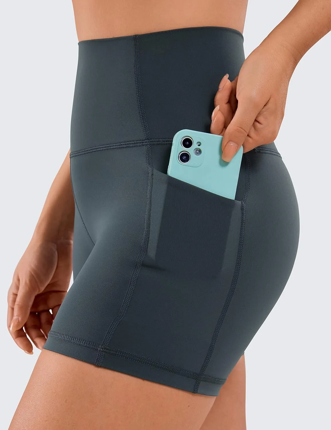 CRZ YOGA Women's Naked Feeling Biker Shorts with Pockets 4'' - High Waisted Yoga Gym Workout Spandex