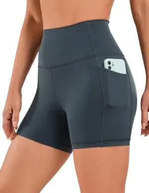 CRZ YOGA Women's Naked Feeling Biker Shorts with Pockets 4'' - High Waisted Yoga Gym Workout Spandex