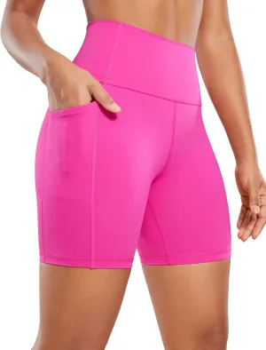 CRZ YOGA Women's Naked Feeling Biker Shorts with Pockets 6'' - High Waisted Yoga Gym Workout Spandex