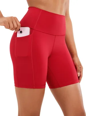 CRZ YOGA Women's Naked Feeling Biker Shorts with Pockets 6'' - High Waisted Yoga Gym Workout Spandex