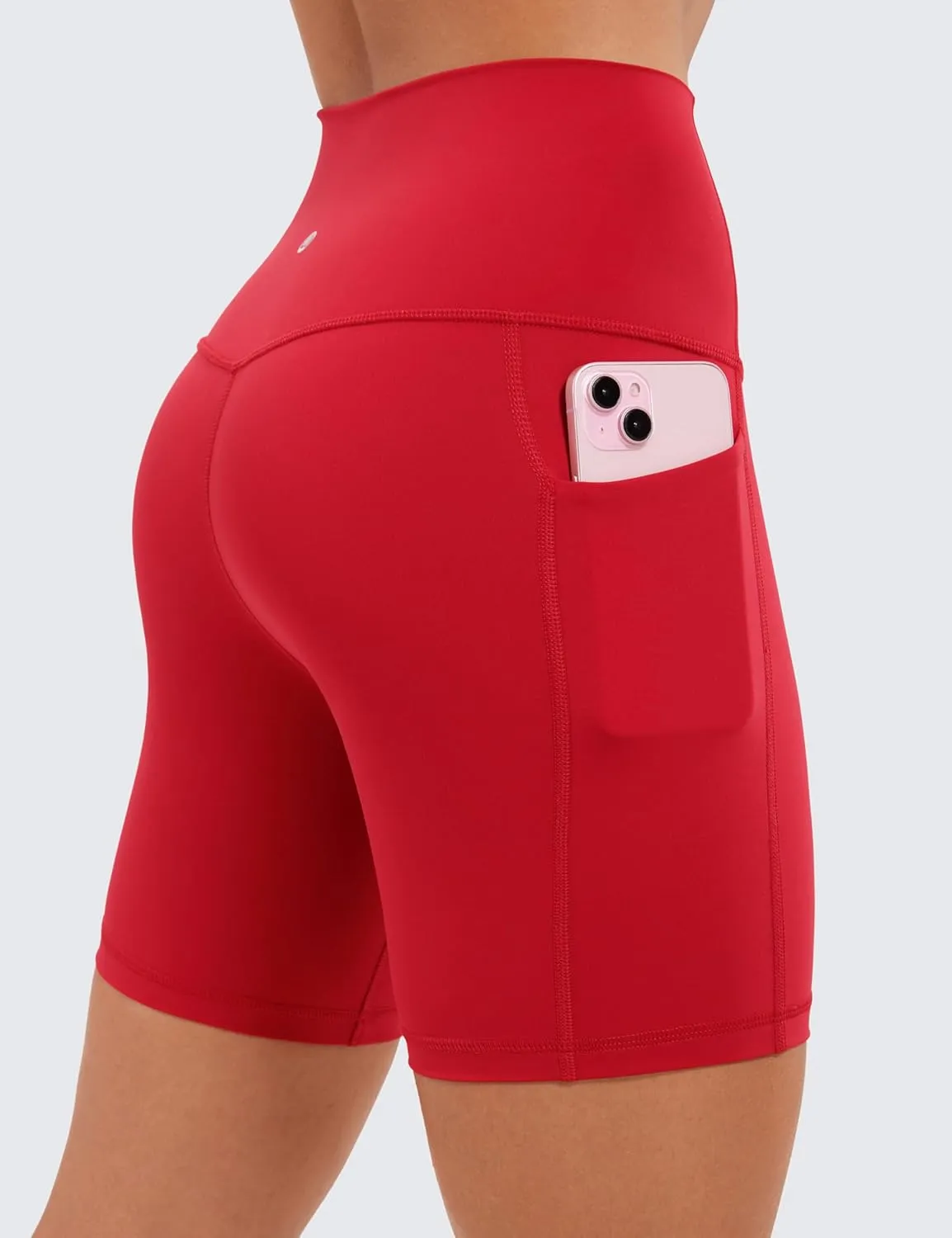 CRZ YOGA Women's Naked Feeling Biker Shorts with Pockets 6'' - High Waisted Yoga Gym Workout Spandex