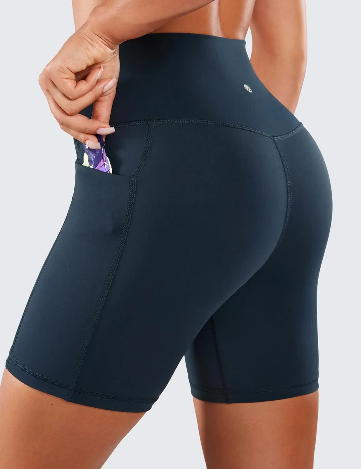 CRZ YOGA Women's Naked Feeling Biker Shorts with Pockets 6'' - High Waisted Yoga Gym Workout Spandex