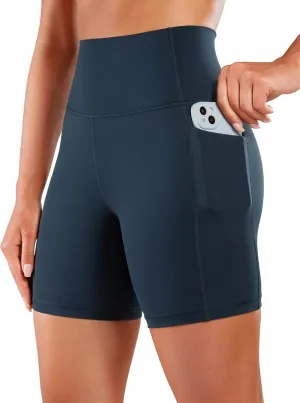 CRZ YOGA Women's Naked Feeling Biker Shorts with Pockets 6'' - High Waisted Yoga Gym Workout Spandex
