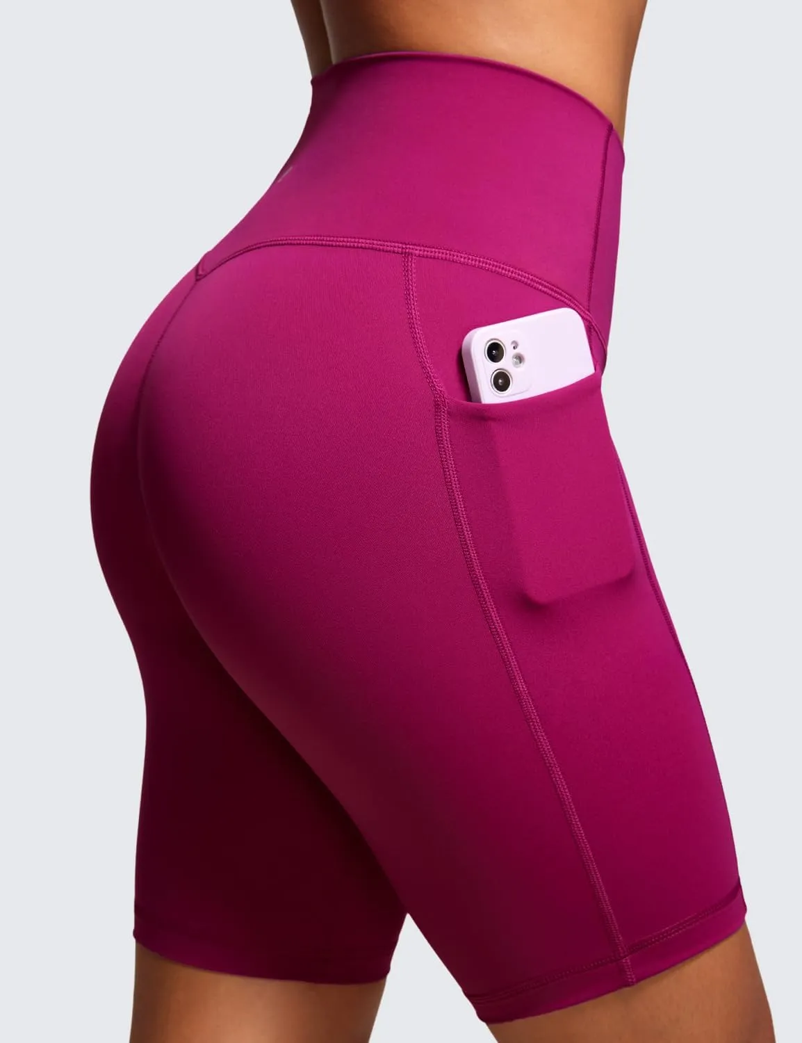 CRZ YOGA Women's Naked Feeling Biker Shorts with Pockets 8'' - High Waisted Yoga Gym Workout Spandex