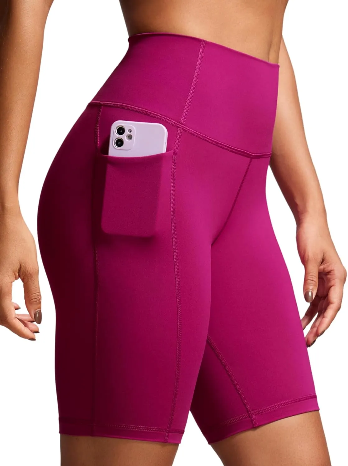 CRZ YOGA Women's Naked Feeling Biker Shorts with Pockets 8'' - High Waisted Yoga Gym Workout Spandex