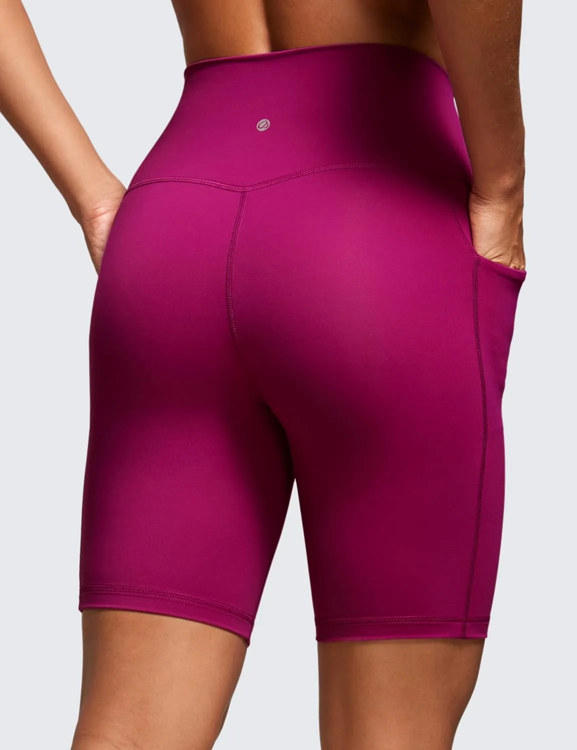CRZ YOGA Women's Naked Feeling Biker Shorts with Pockets 8'' - High Waisted Yoga Gym Workout Spandex