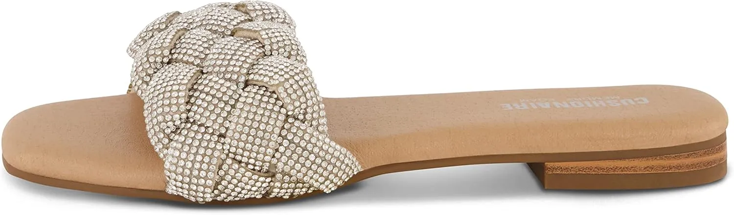 CUSHIONAIRE Women's Fisk woven rhinestone slide sandal  Memory Foam, Wide Widths Available
