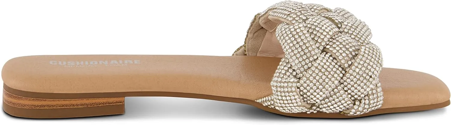 CUSHIONAIRE Women's Fisk woven rhinestone slide sandal  Memory Foam, Wide Widths Available