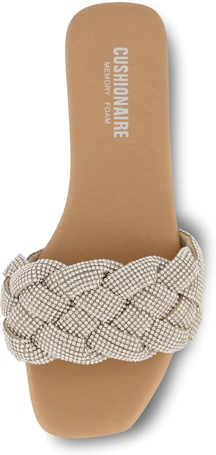 CUSHIONAIRE Women's Fisk woven rhinestone slide sandal  Memory Foam, Wide Widths Available