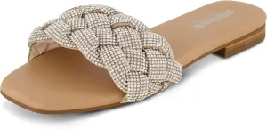 CUSHIONAIRE Women's Fisk woven rhinestone slide sandal  Memory Foam, Wide Widths Available