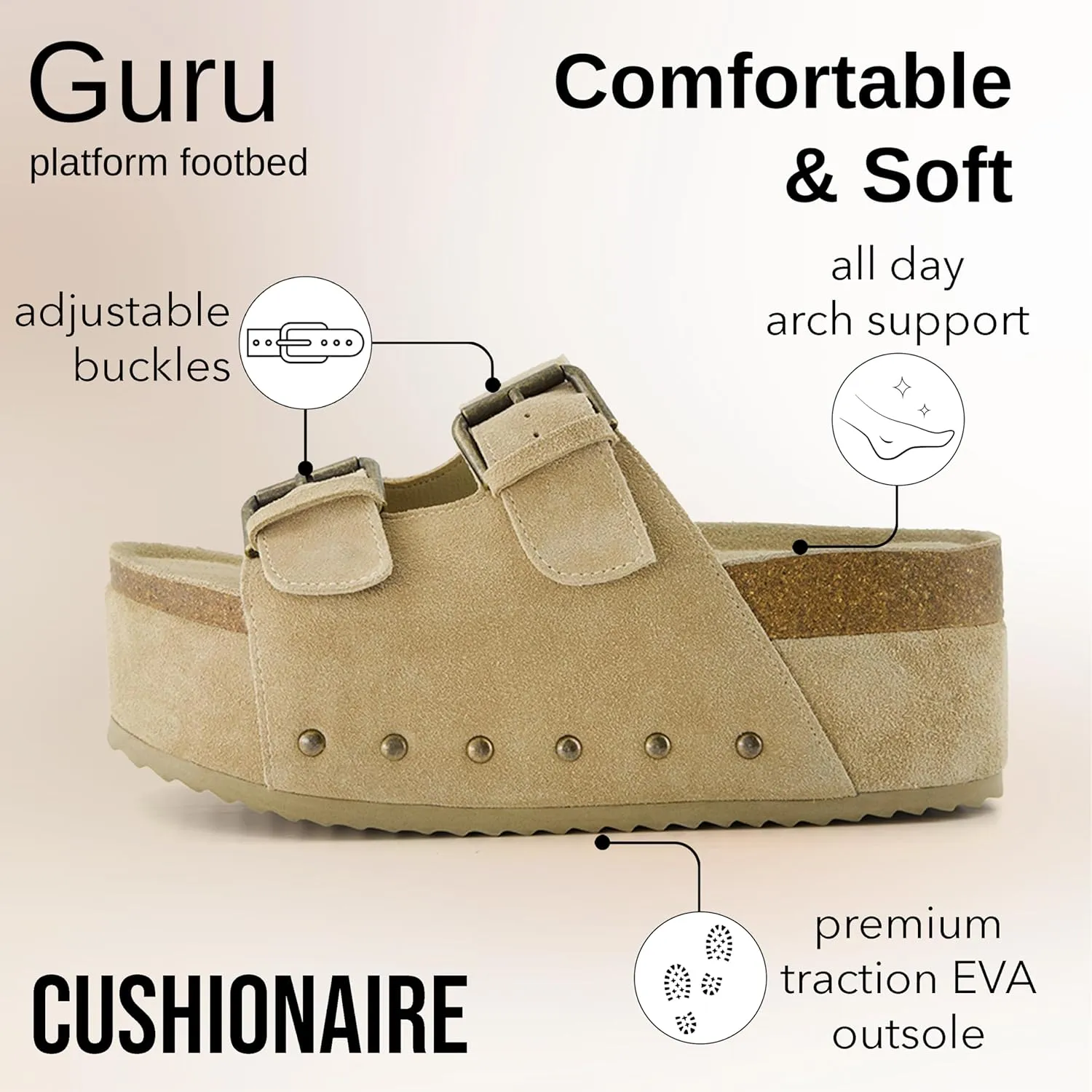 CUSHIONAIRE Women's Guru Genuine Leather footbed platform sandal with  Comfort, Wide Widths Available