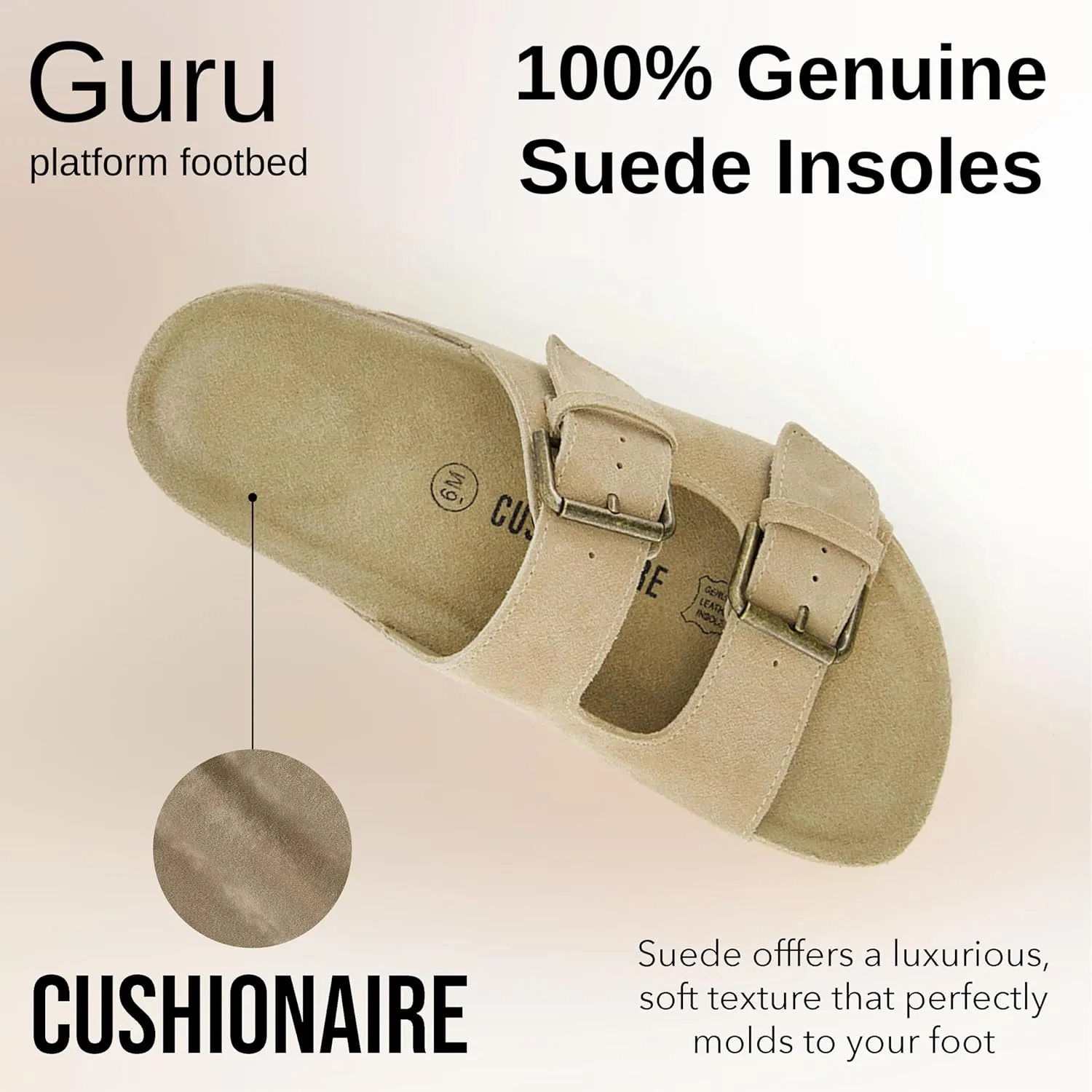CUSHIONAIRE Women's Guru Genuine Leather footbed platform sandal with  Comfort, Wide Widths Available
