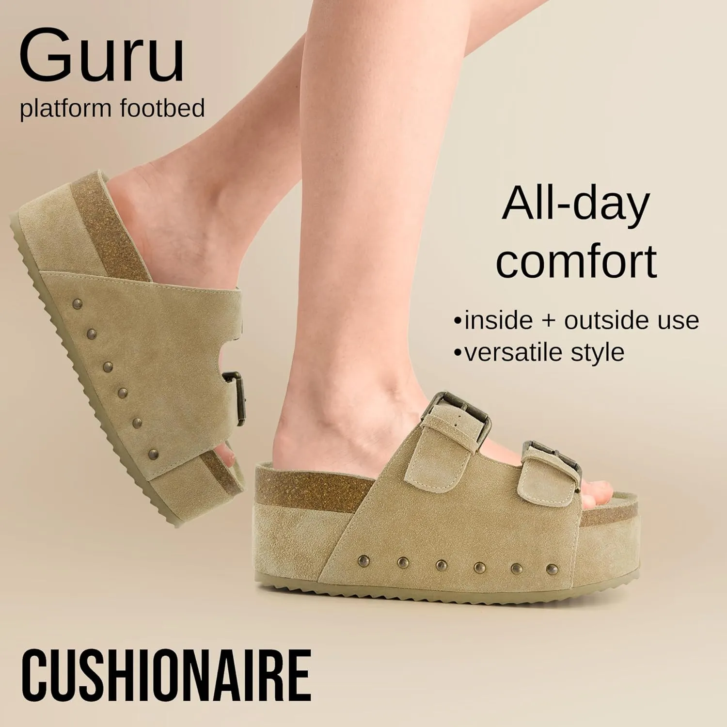 CUSHIONAIRE Women's Guru Genuine Leather footbed platform sandal with  Comfort, Wide Widths Available