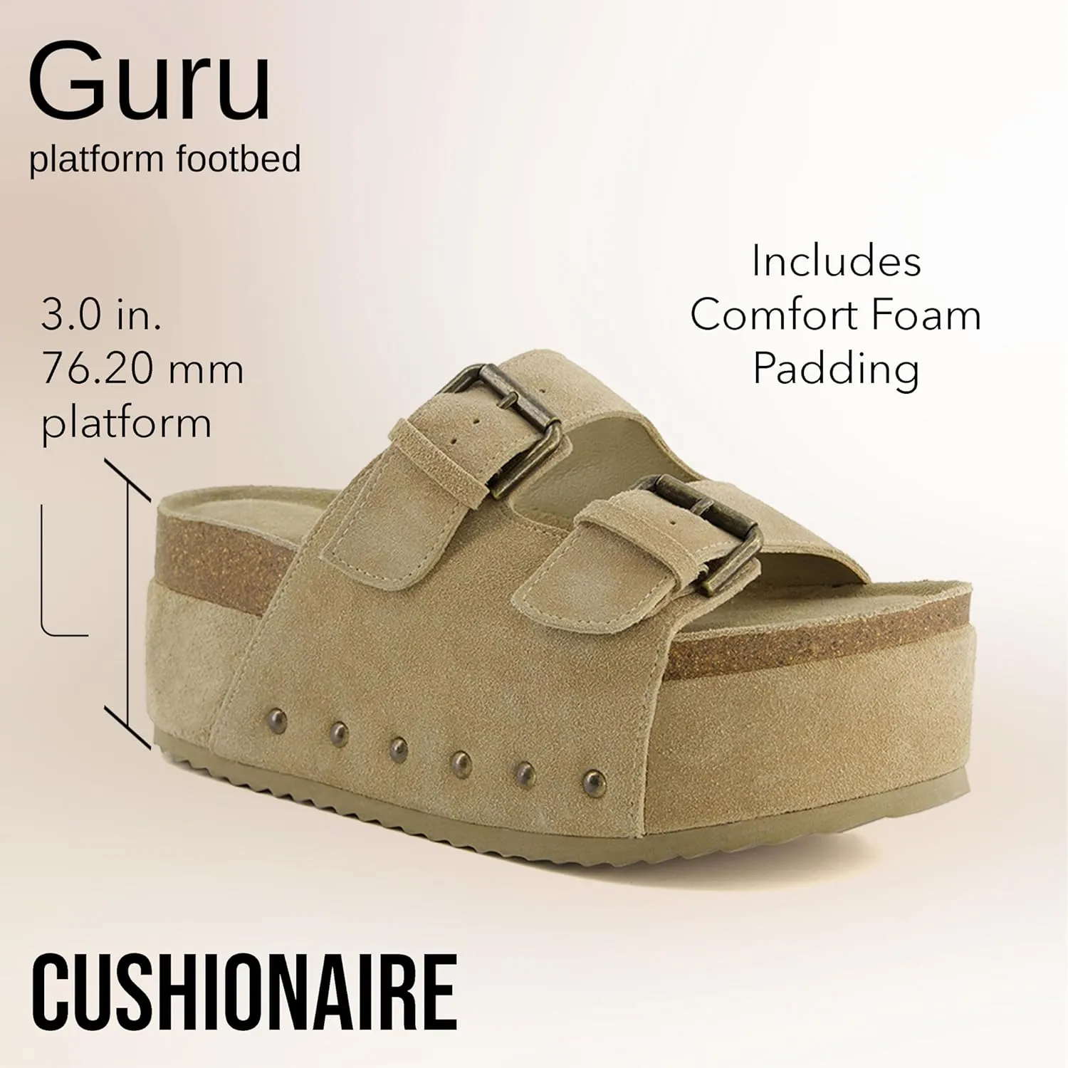 CUSHIONAIRE Women's Guru Genuine Leather footbed platform sandal with  Comfort, Wide Widths Available