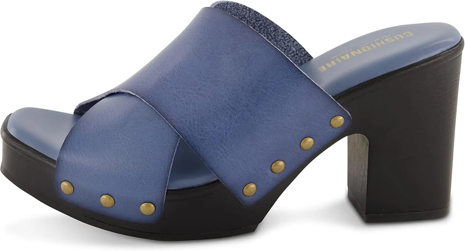 CUSHIONAIRE Women's Kamari Faux Wood Sandal with Memory Foam Padding, Wide Widths Available