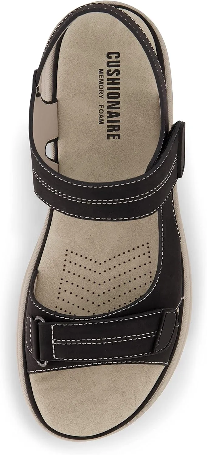 CUSHIONAIRE Women's Magee comfort footbed outdoor sandal with adjustable strap and  Memory Foam, Wide Widths Available