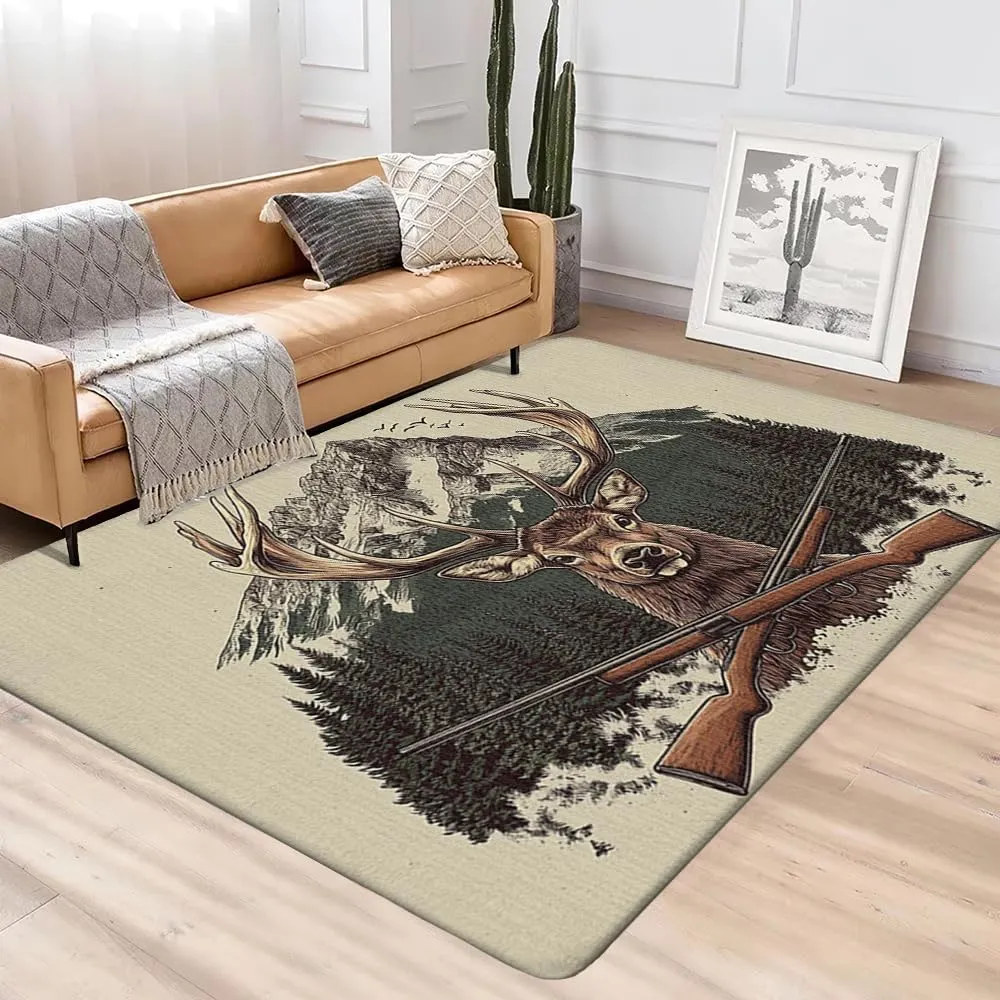 Custom Deer Hunting Rug, Wildlife Moutain Forest Deers Runner Rug, Camo Carpet Area Rug Ultra Soft for Boys Room Decor Living Room Farmhouse Mat for Entryway Indoor Outdoor (DEER-DS01)