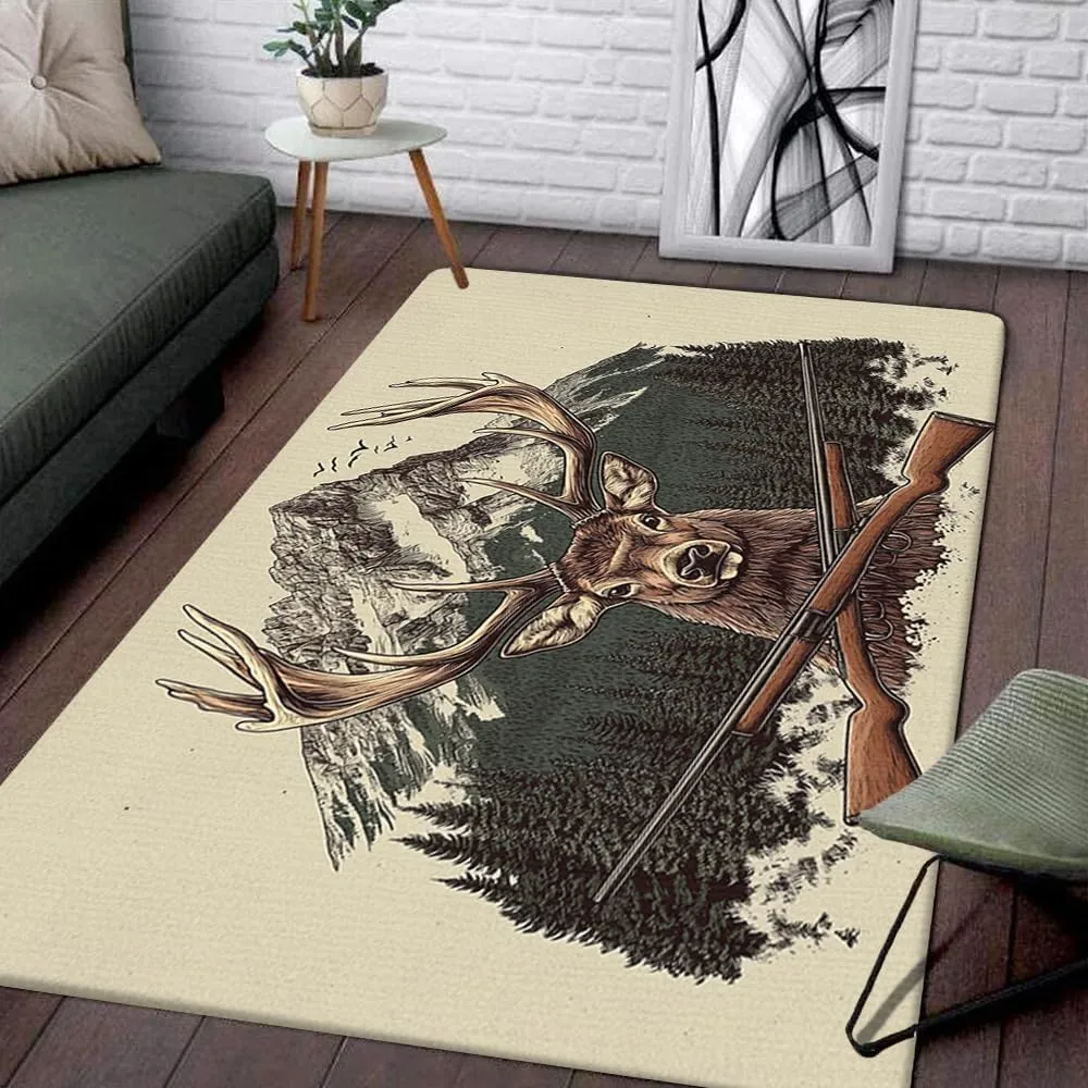 Custom Deer Hunting Rug, Wildlife Moutain Forest Deers Runner Rug, Camo Carpet Area Rug Ultra Soft for Boys Room Decor Living Room Farmhouse Mat for Entryway Indoor Outdoor (DEER-DS01)