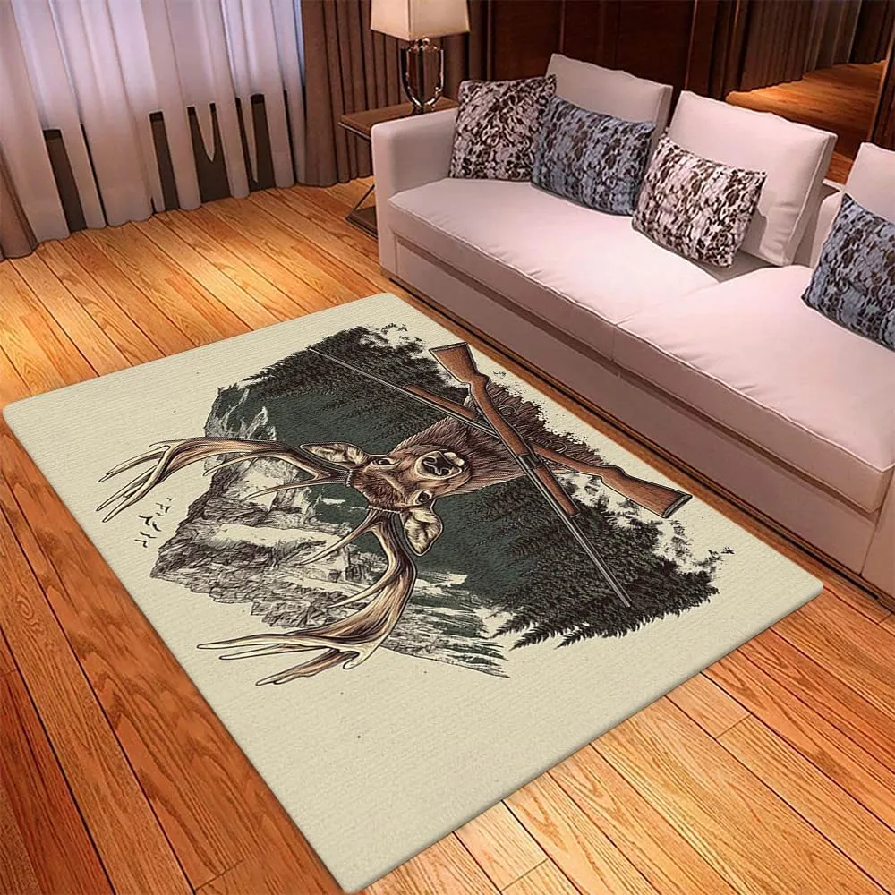 Custom Deer Hunting Rug, Wildlife Moutain Forest Deers Runner Rug, Camo Carpet Area Rug Ultra Soft for Boys Room Decor Living Room Farmhouse Mat for Entryway Indoor Outdoor (DEER-DS01)