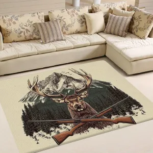 Custom Deer Hunting Rug, Wildlife Moutain Forest Deers Runner Rug, Camo Carpet Area Rug Ultra Soft for Boys Room Decor Living Room Farmhouse Mat for Entryway Indoor Outdoor (DEER-DS01)