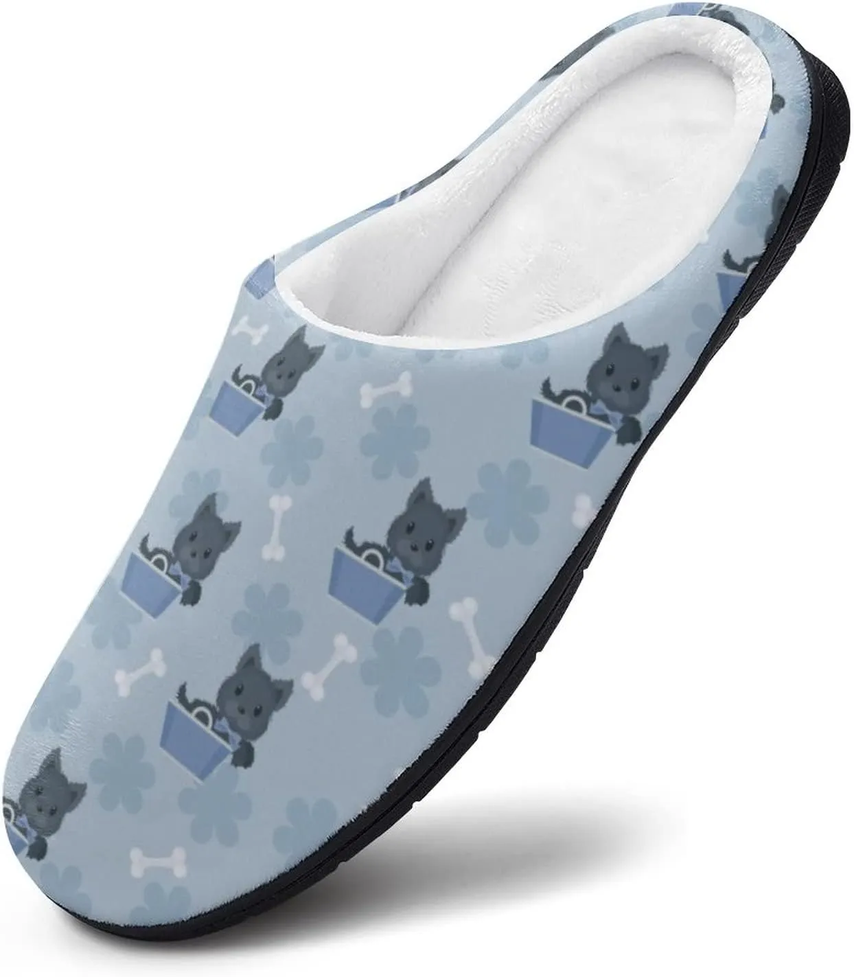 Cute Animal of Scottie Dog Pattern Slippers for Women Girls Soft Indoor Outdoor Winter Warm Comfy House Bedroom Slippers